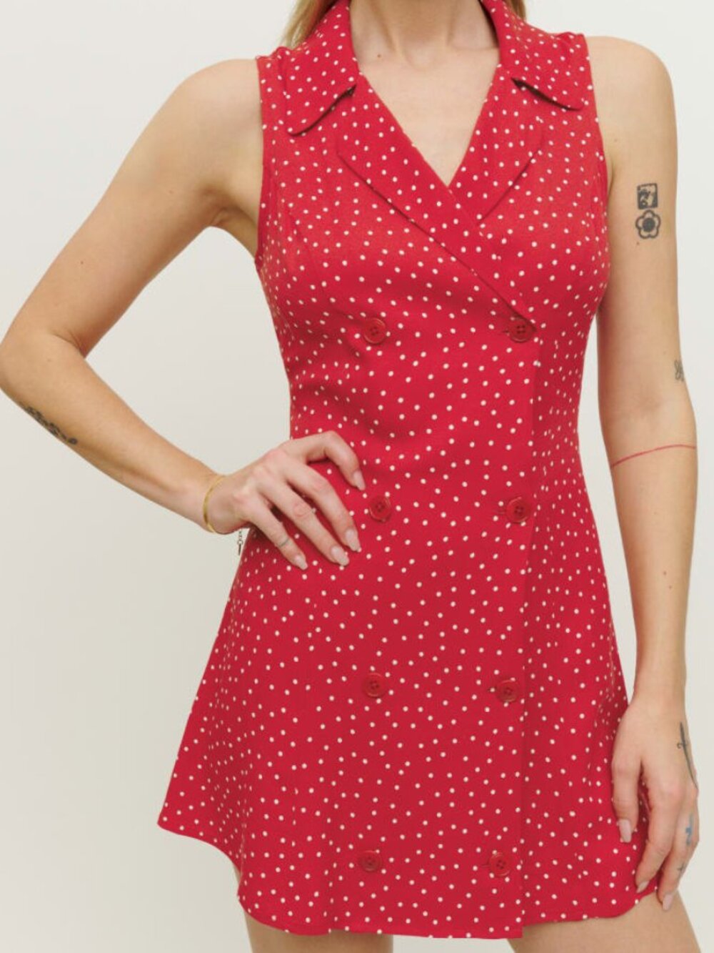 Reformation Leith Ditty Red Polka Dot Double-Breasted Mini Dress Size 2